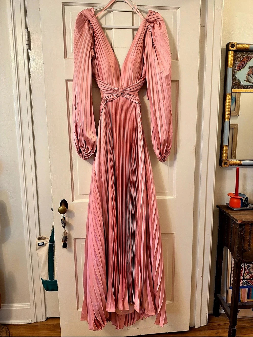 MACDUGGAL Pleated Twist-Front Maxi Dress in Pink Like New